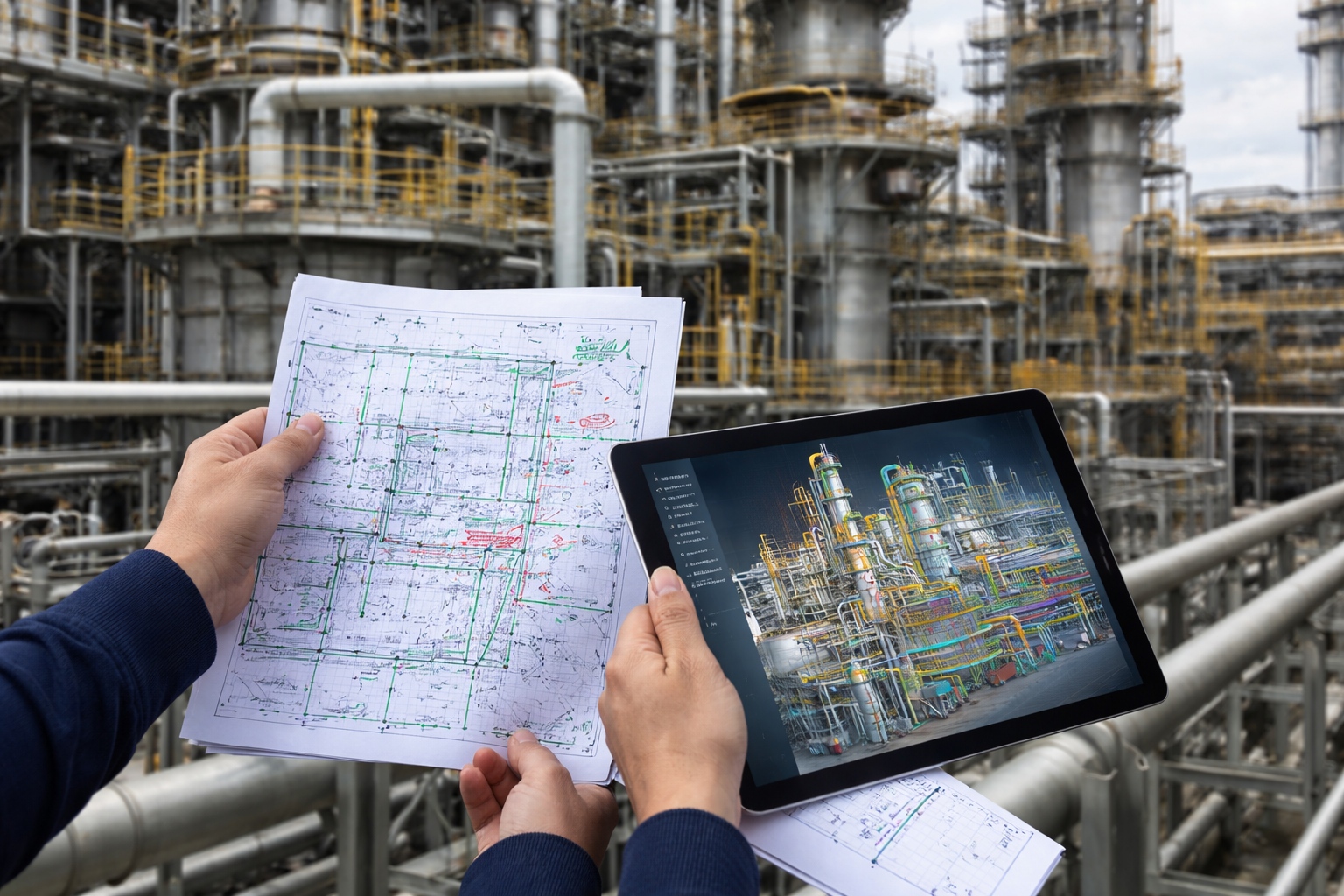 Illustration of facility records and a digital model